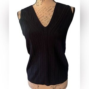 White House Black Market Women’s Ribbed Knit Sweater Tank Size L, navy blue